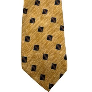 Bill Blass Black Label 100% Silk Tie Gold Navy Geometric Pattern Classic